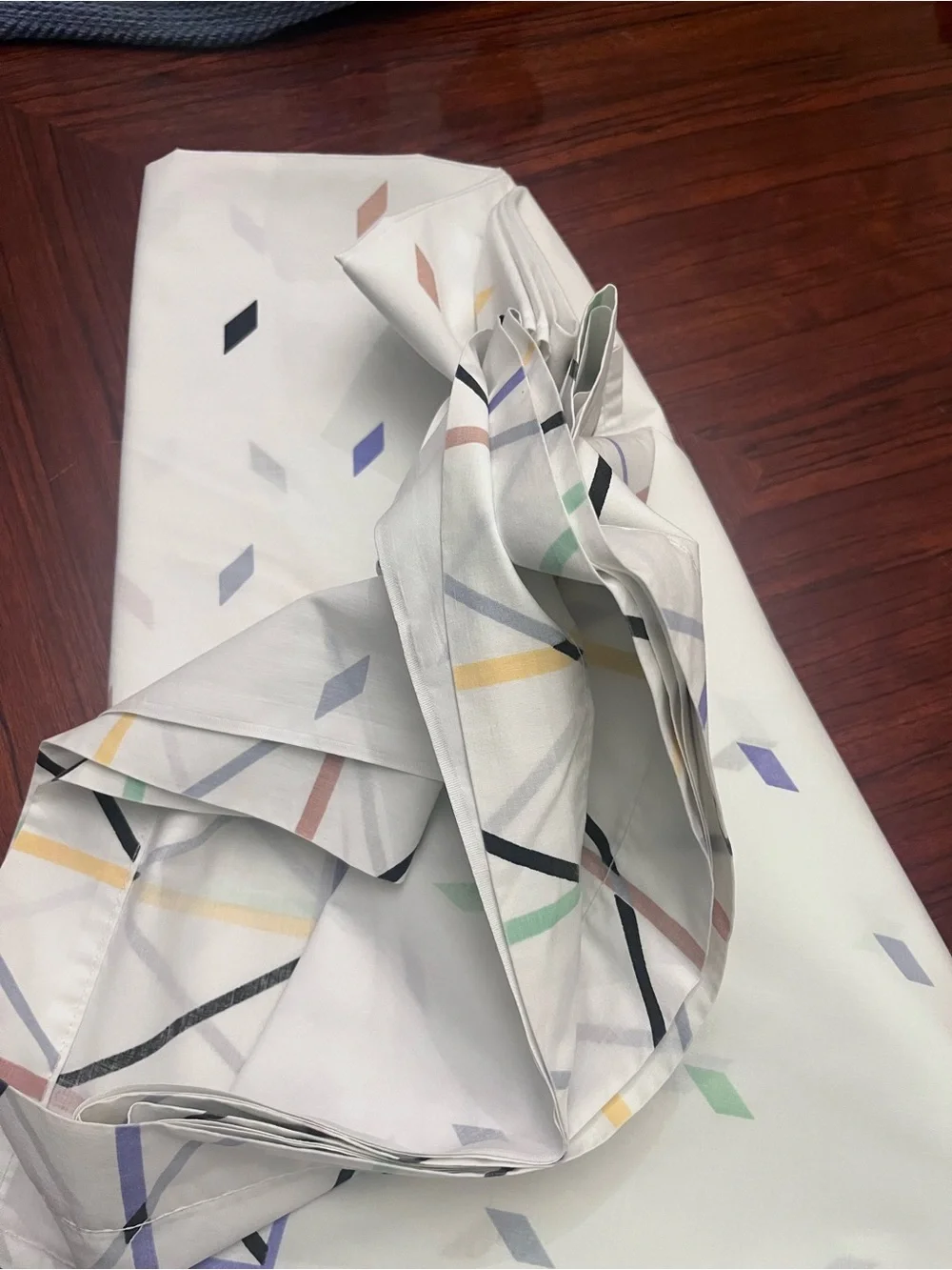 Vintage Canon Percale King size Flat sheet with Pastel Geometric Accents